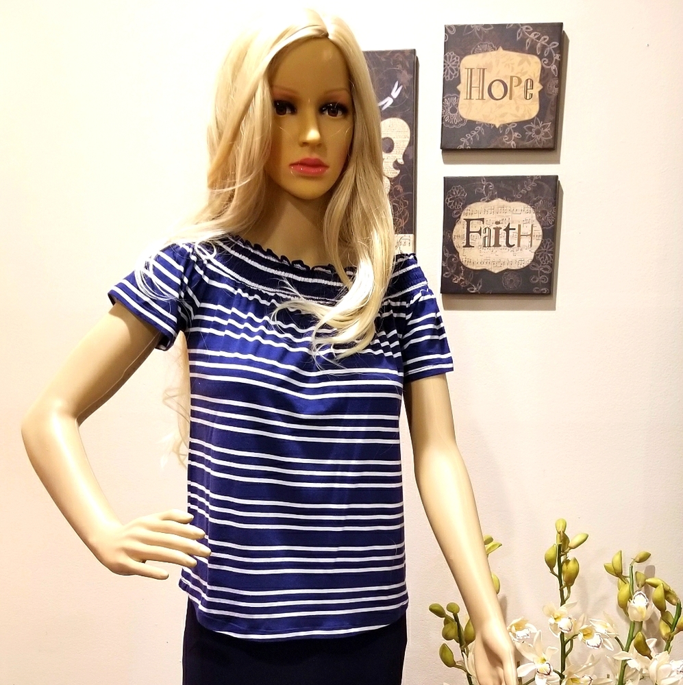 NWT Liz Claiborne💙White & Navy blouse